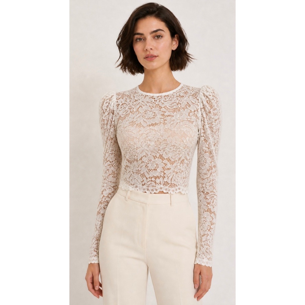 Generation Love White Floral Lace Puff Sleeve Cropped Top Size XXS
